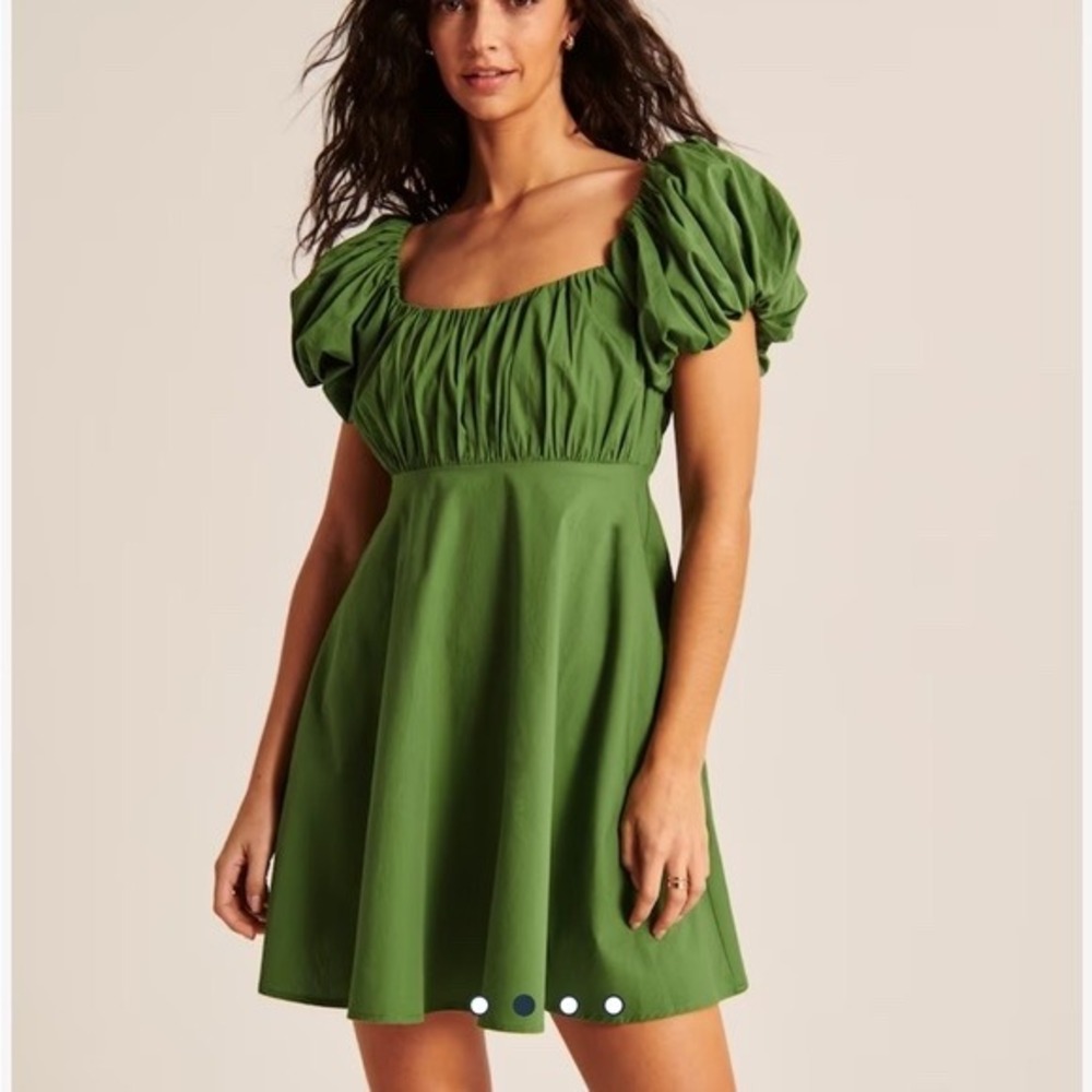 Abercrombie & Fitch Poplin Puff Sleeve Mini Dress Green Size Large Milkmaid
